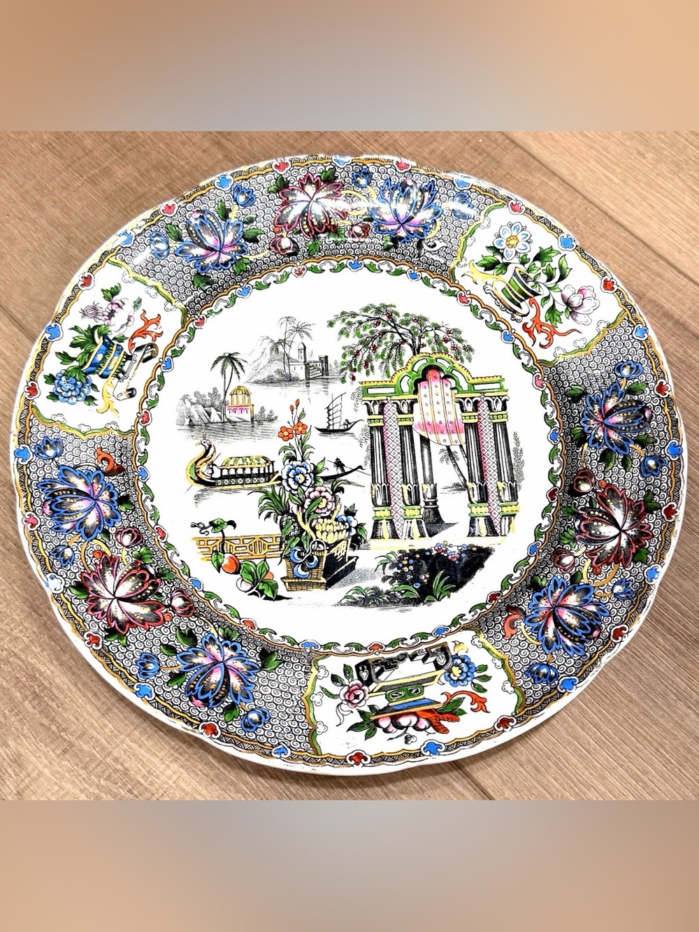 Antique Copeland & Garrett New Blanche 10" Plate Black Blue Gold #6260 England